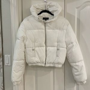 White cropped puffer coat.